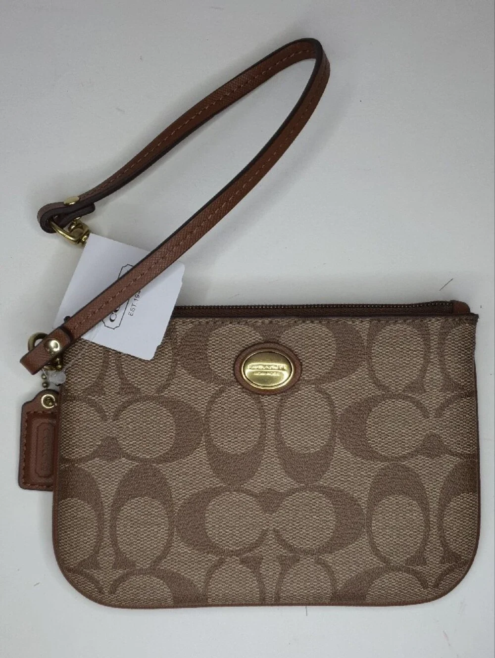 Coach Signature Canvas Wristlet in Tan and Brown -,NWT